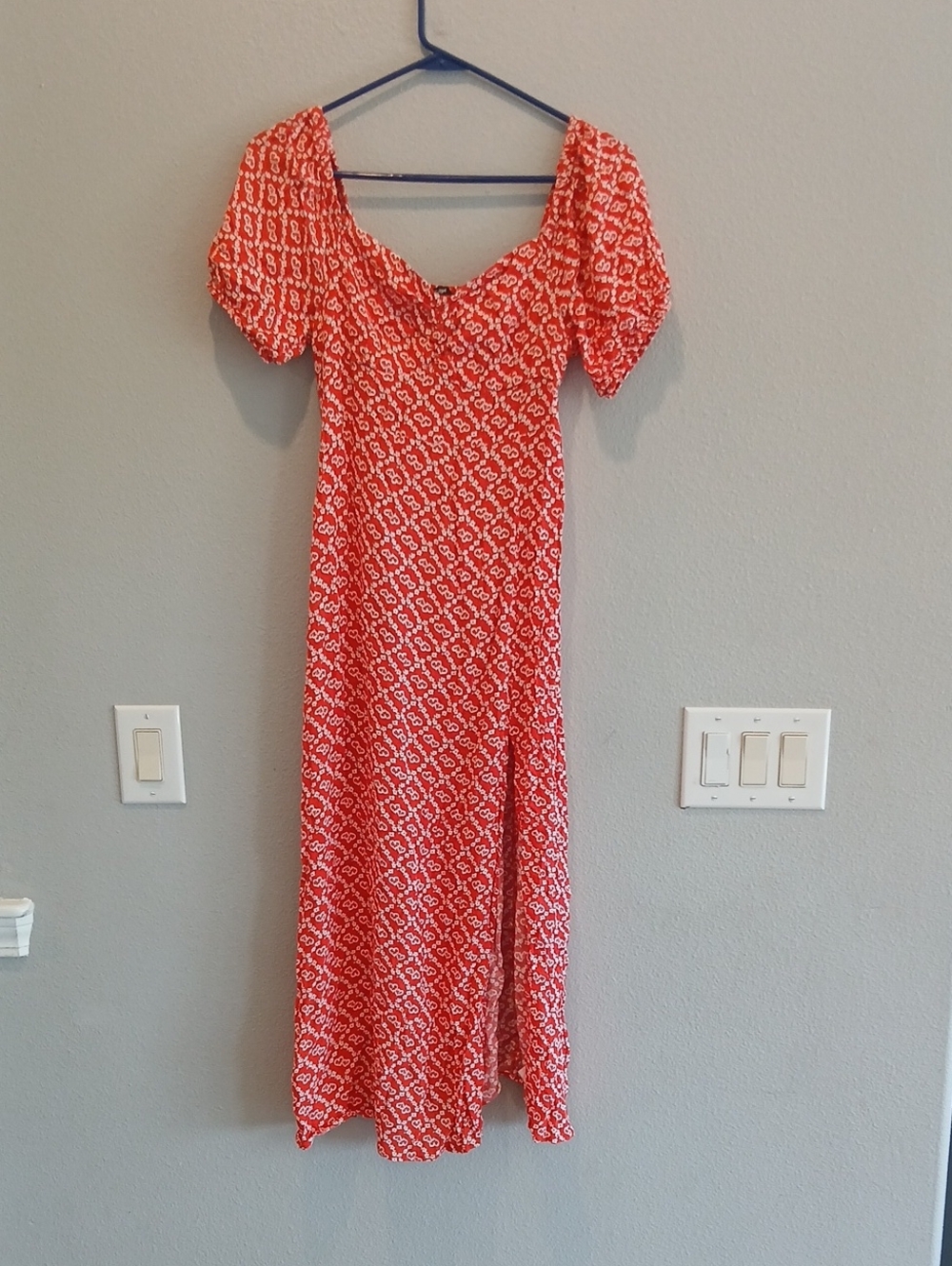 Sportsgirl Red Floral Square Neck Midi Dress